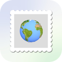 Odyz app icon: a globe on a postage stamp