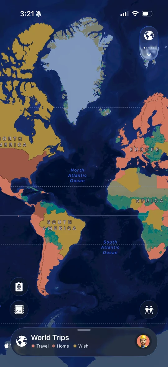 Odyz World Trips map with every visited country filled in