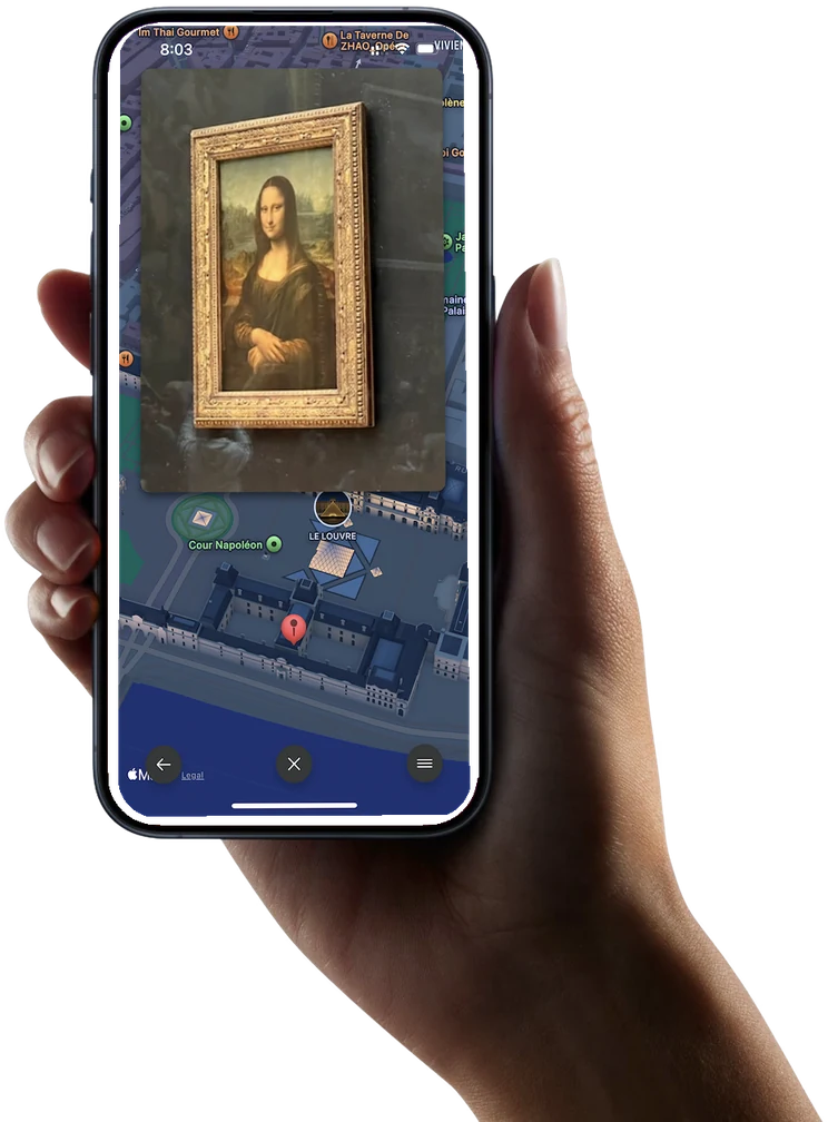 A photo taken inside the Louvre, pinned to the map