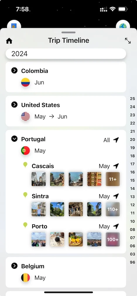 Trip timeline screen